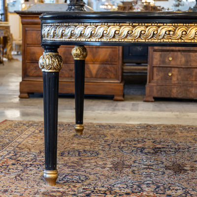 Louis XVI Dining Table – Black Lacquer with Gold Carvings