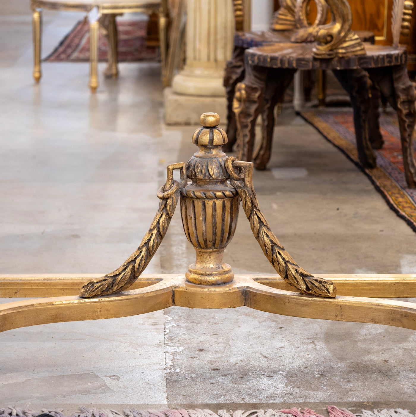 Louis XVI Gilded Demilune Console Table – Detailed Carvings & White Marble Top
