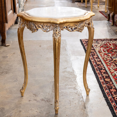 Louis XV Gilded Side Table – Carved Shell & White Marble Top