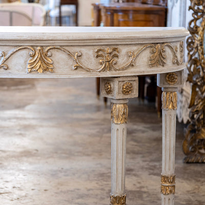 Louis XVI Demilune Console Table – Hand-Painted Gold Detail