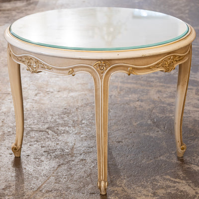 Louis XV Round Coffee Table – Ivory Finish & Glass Top