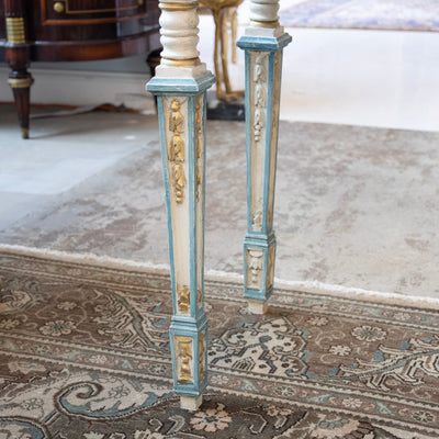 Louis XVI Gilded Console Table – Hand-Painted Blue & Gold with White Marble Top