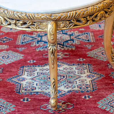 Louis XV Round Gilded Coffee Table – Carved Base & White Marble Top