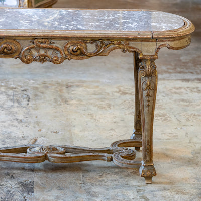 Italian Oval Coffee Table – Gilded Carvings & Gray Marble Top