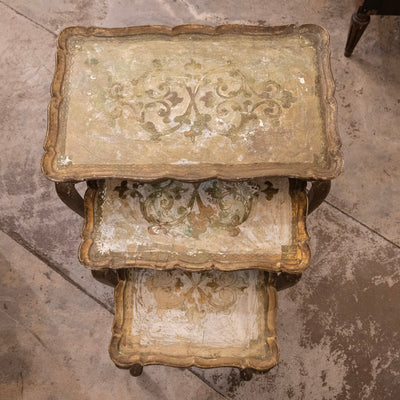 Hand-Painted Italian Nesting Tables – Scalloped Edges & Floral Detailing
