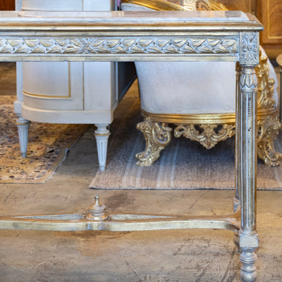 Louis XVI Gilded Champagne Gold Console – Carved Apron & White Marble Top