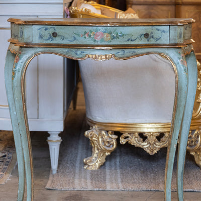 Italian Painted Console Table – Green with Floral Motifs & Gilded Accents