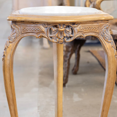 Louis XV Gilded Triangular Side Table – White Marble Top