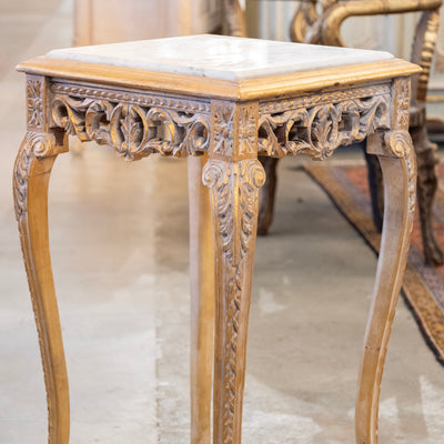 Louis XV Gilded Square Side Table – White Marble Top