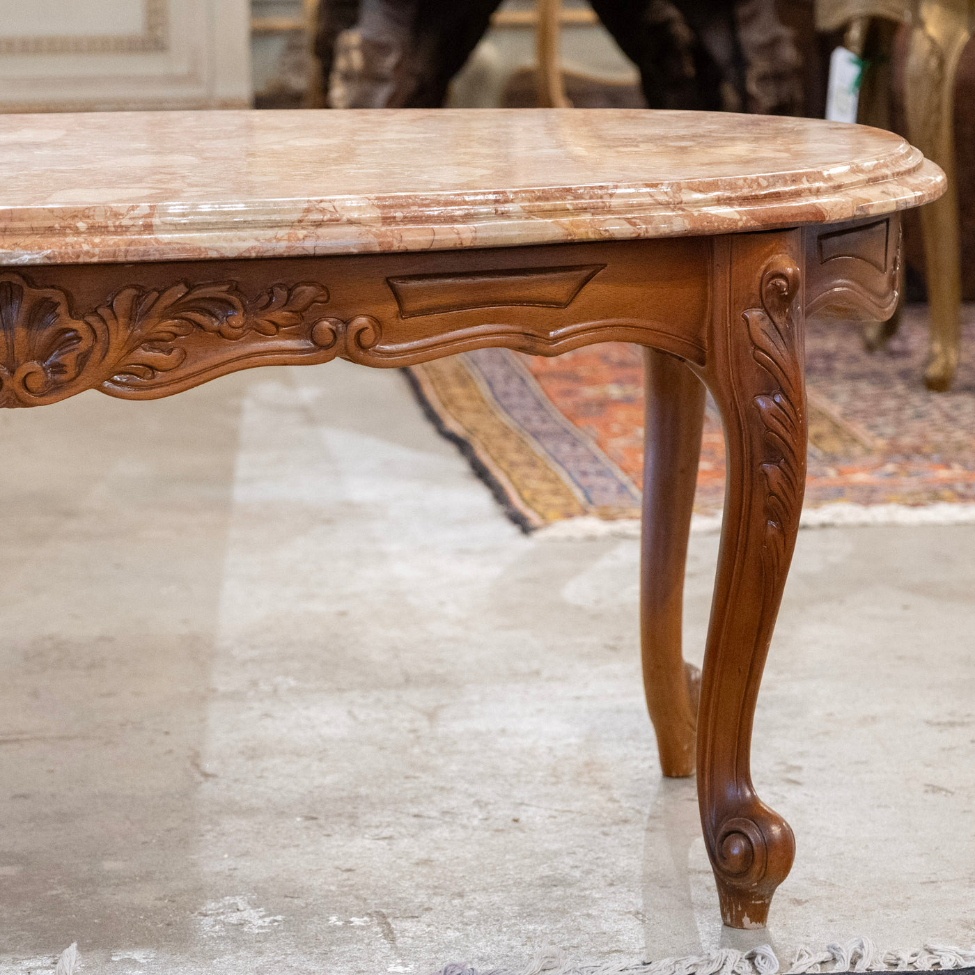 Louis XV Carved Wood Coffee Table –  Red Breccia Marble Top