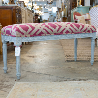 Louis XVI Grey Bench – Pink Patterned Upholstery