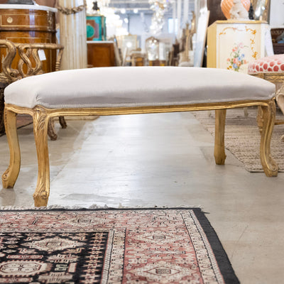 Louis XV Bench – Gold Trim & Cabriole Legs in French Grey Velvet