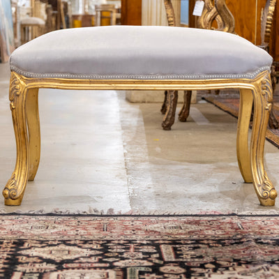 Louis XV Stool – Gold Trim & Cabriole Legs in French Grey Velvet