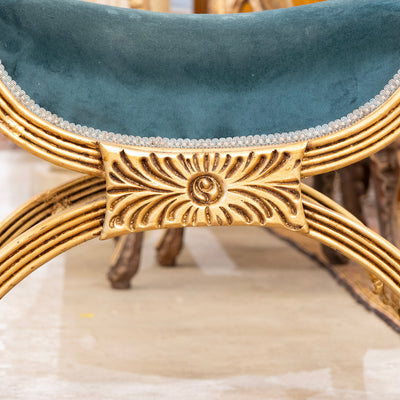 Boudoir Stool – Gold Carved Trim & Dark Green Velvet Upholstery