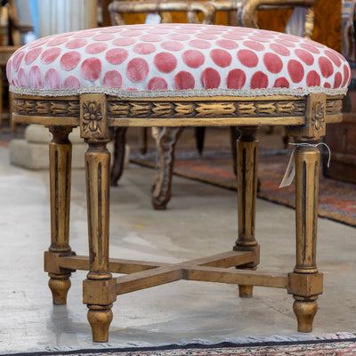 Louis XVI Stool – Gold Trim & Pink Polka Dot Upholstery