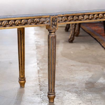 Louis XVI Bench – Carved Rope Trim & Light Grey Velvet Upholstery