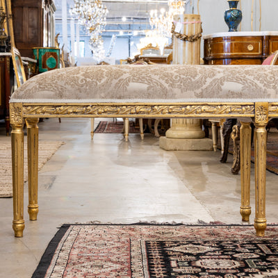 Louis XVI Gold Bench – Beige Velvet Damask Upholstery