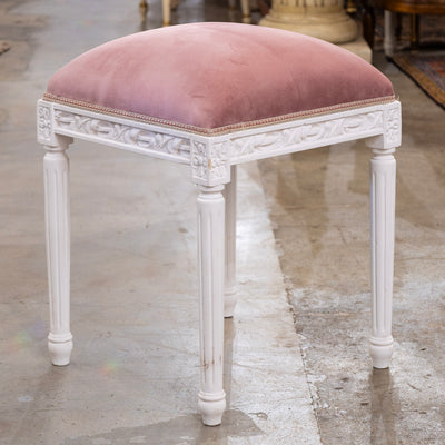 Louis XVI White Stool – Pink Velvet Upholstery