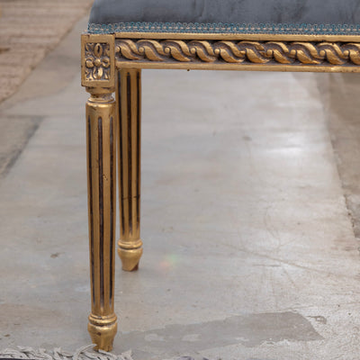 Louis XVI Gilded Stool – Dark Blue Velvet Upholstery