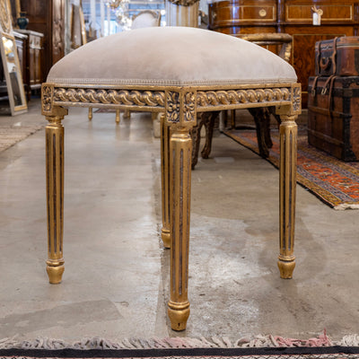 Louis XVI Gilded Square Stool – Light BeigeVelvet Upholstery