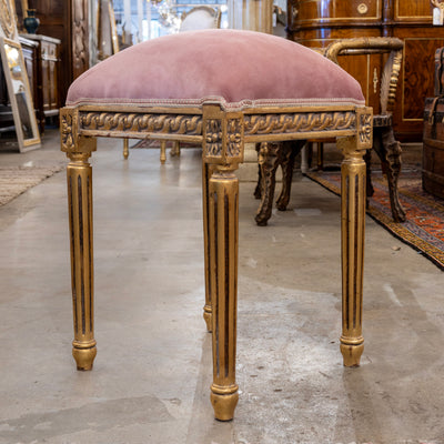 Louis XVI Gilded Square Stool – Pink Velvet Upholstery