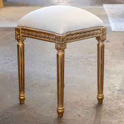 Louis XVI Gilded Stool – Rope Trim & White Velvet Seat
