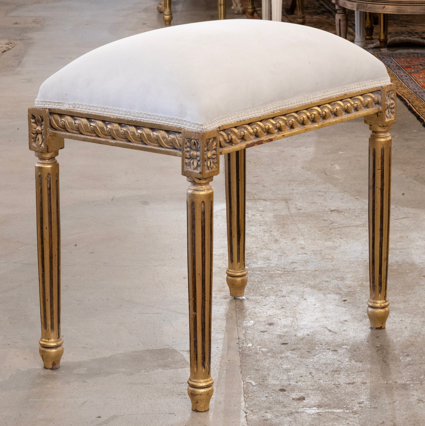 Louis XVI Gilded Bench – Velvet Cream Upholstery