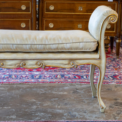 Louis XV Scroll Bench – Original Yellow Damask Upholstery