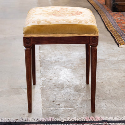 Louis XVI Wood Stool – Floral Needlepoint Upholstery