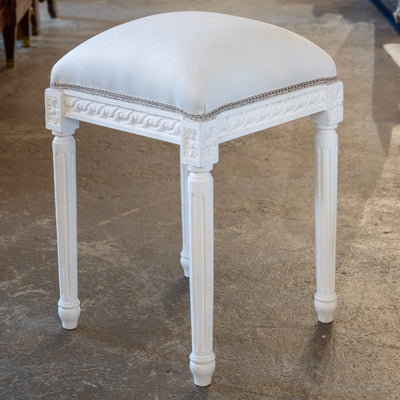Louis XVI White Painted Stool – White Velvet Upholstery