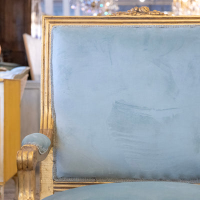 Louis XVI Captain Chair in Blue – Gilded Frame & Velvet Upholstery