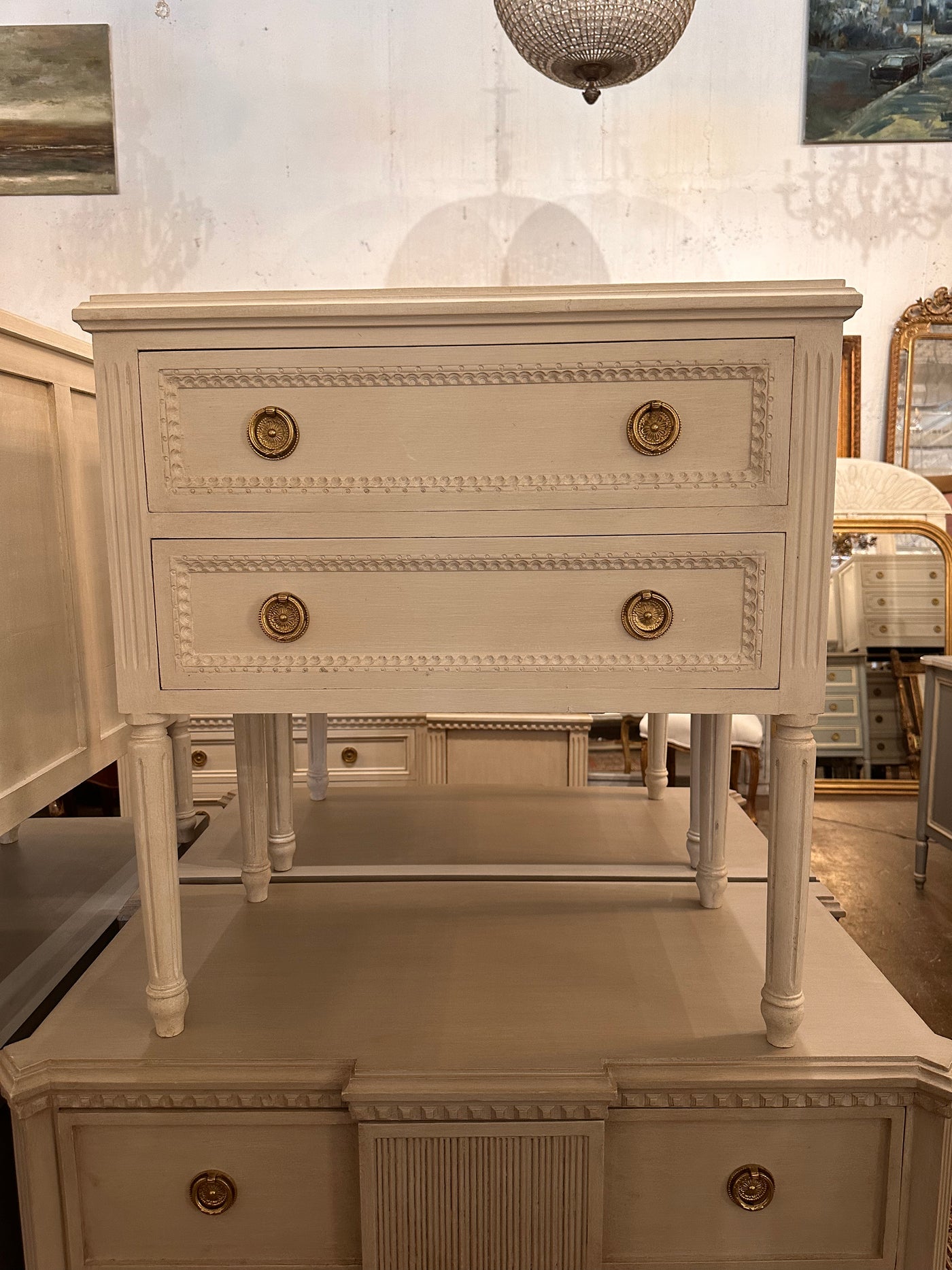 Swedish 2 Drawer Beaded Front Nightstand