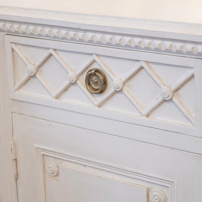 Swedish Four-Door Sideboard –  Lattice Carvings in Washed Antique White - Buffets & Sideboards | Le Chateau (Atlanta, GA) • 7