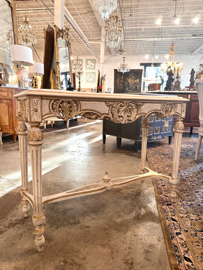 French Louis XVI Marble Top Console with Carved Details | Le Chateau | European Luxury Furniture in Atlanta