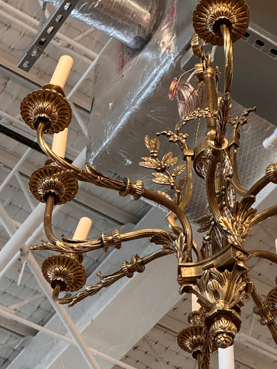 Solid Brass Chandeliers with Carved Leaves and Flowers
