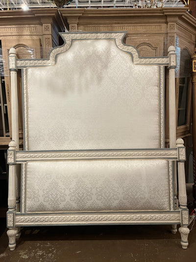 Queen Size Bed with Damask Upholstery