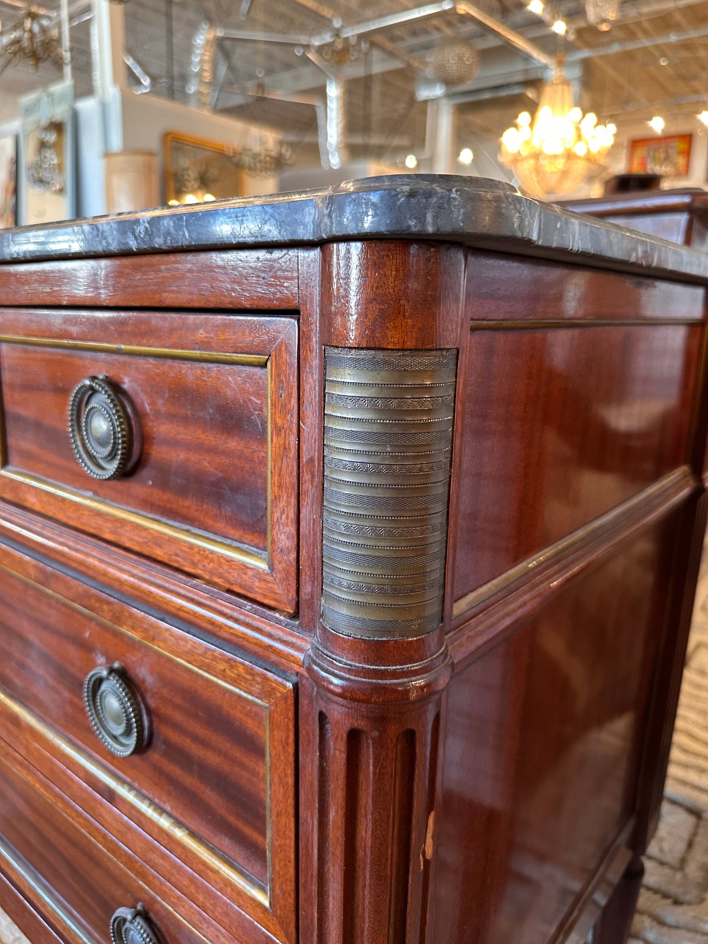 Louis XVI Black Marble Top Chest