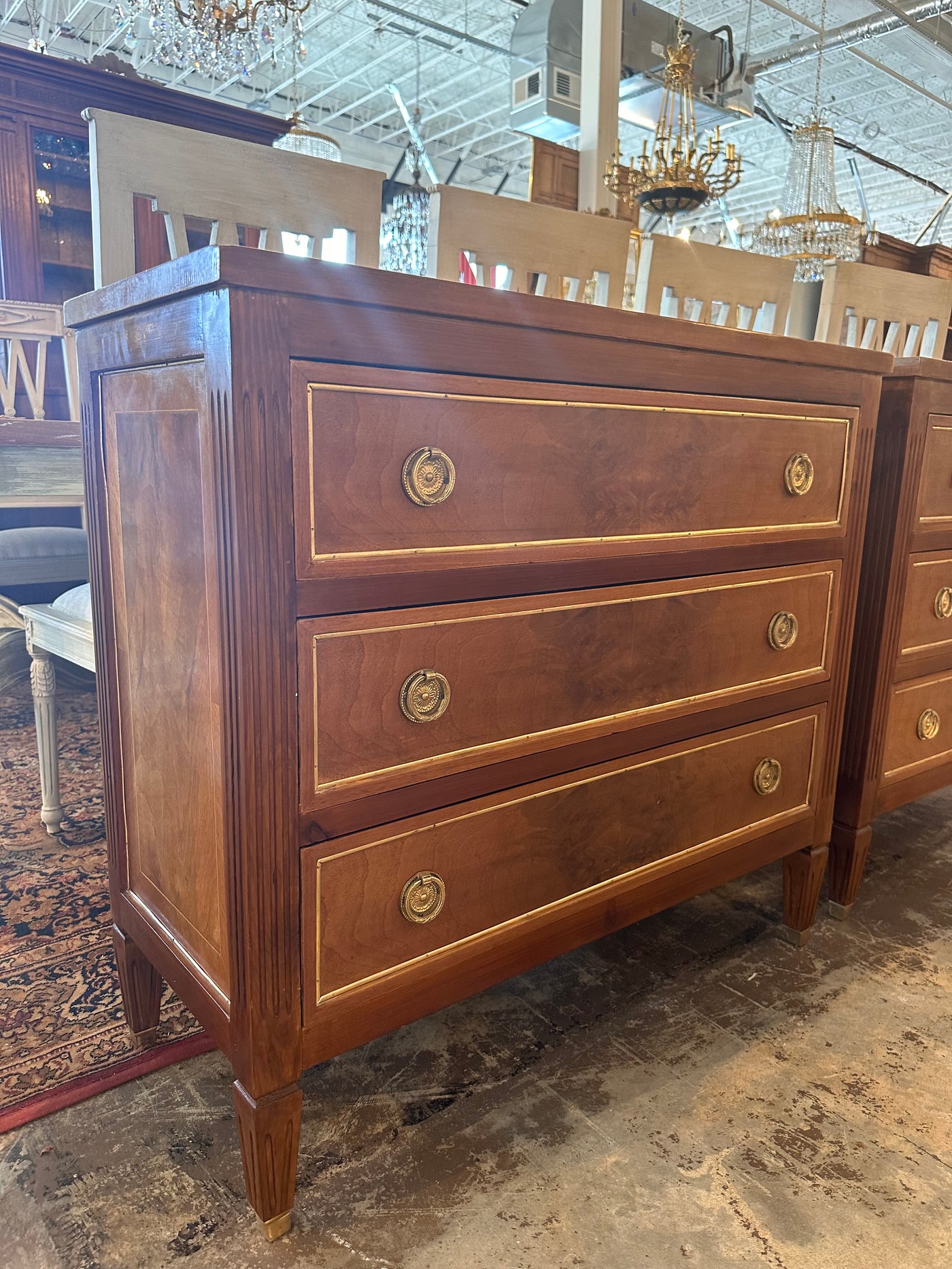 Antique Swedish Burl Wood Chest with Brass Trim | Le Chateau | European Luxury Furniture in Atlanta