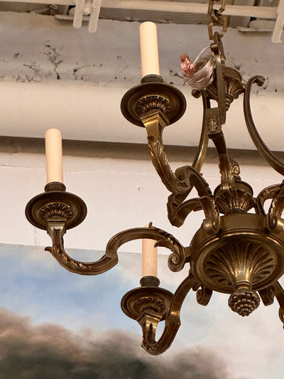 Small Bronze Chandelier with Decorative Finial