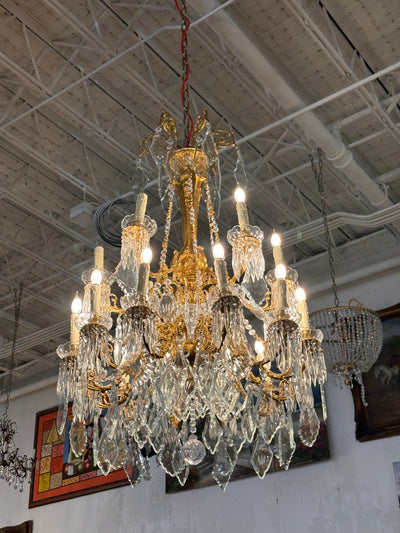French Solid Brass Crystal Chandelier