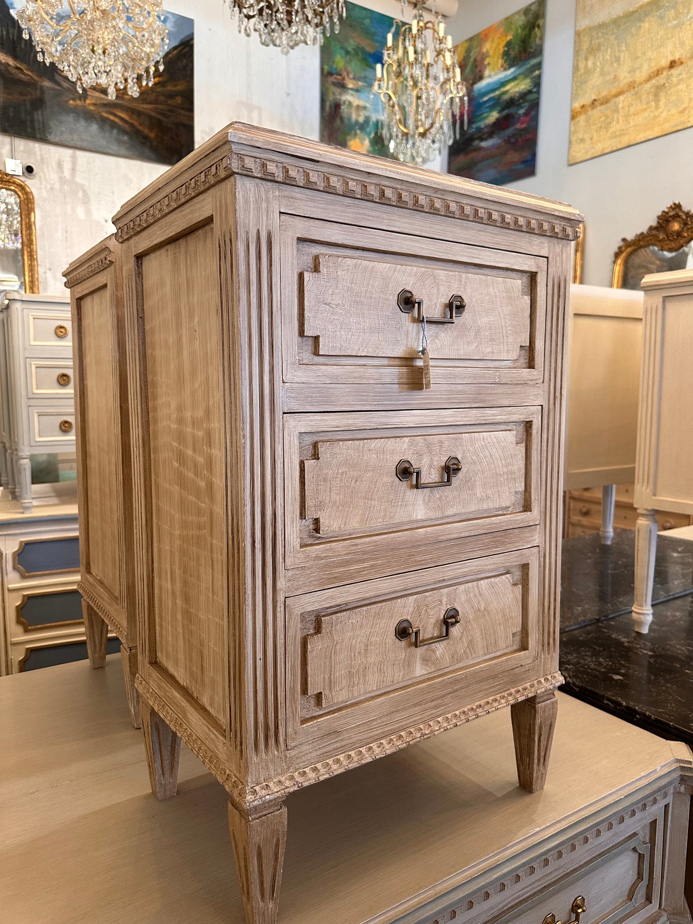 Swedish Nightstand with Burl Wood Finish | Le Chateau | European Luxury Furniture in Atlanta