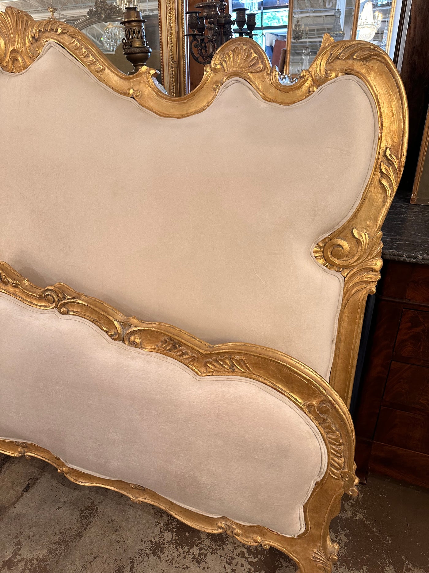 King French Bed Set with Cream Velvet Upholstery