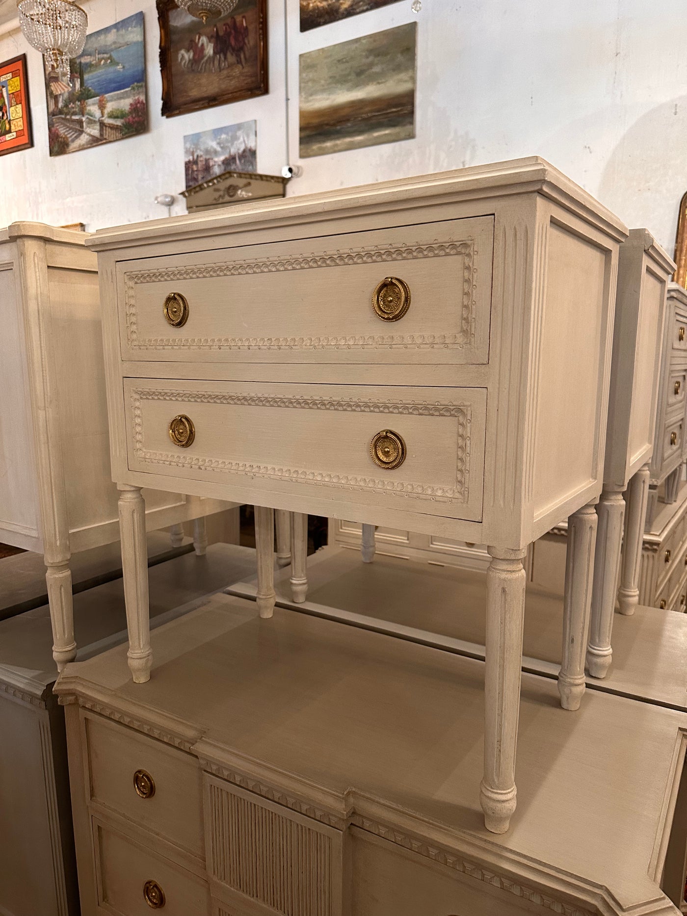 Swedish 2 Drawer Beaded Front Nightstand