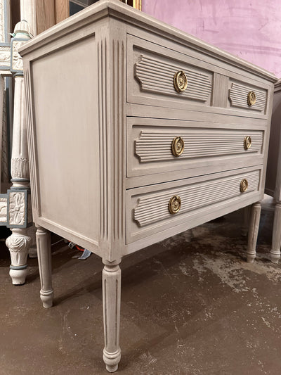 Gray Swedish Chest with Reeded Details