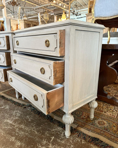 Antique White Swedish Chest with Ballerina Legs | Le Chateau | European Luxury Furniture in Atlanta