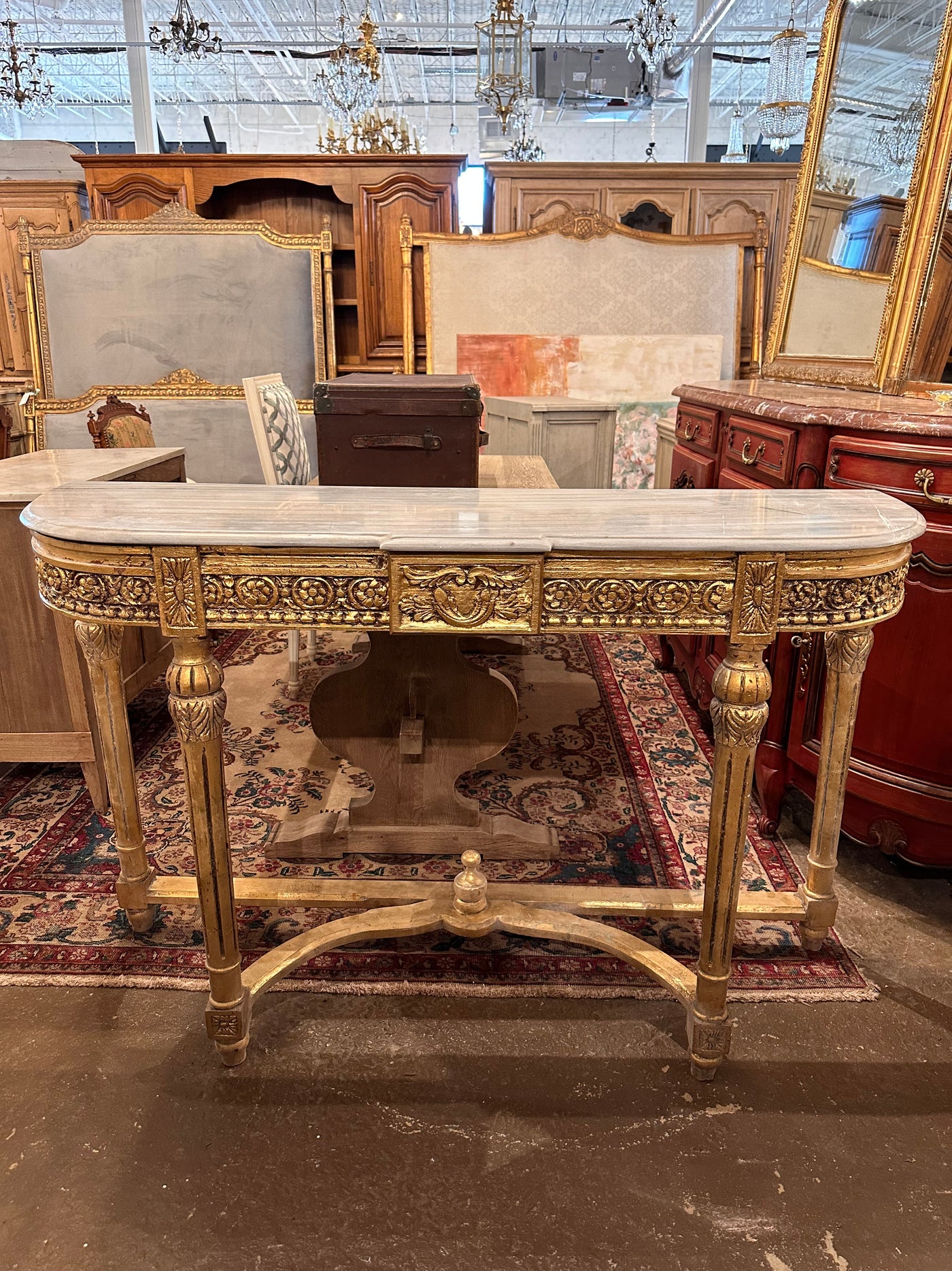 Louis XVI Demilune Console with Marble Top