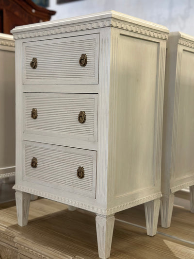 Horizontal Reed Swedish Nightstand with Bow Hardware | Le Chateau | European Luxury Furniture in Atlanta