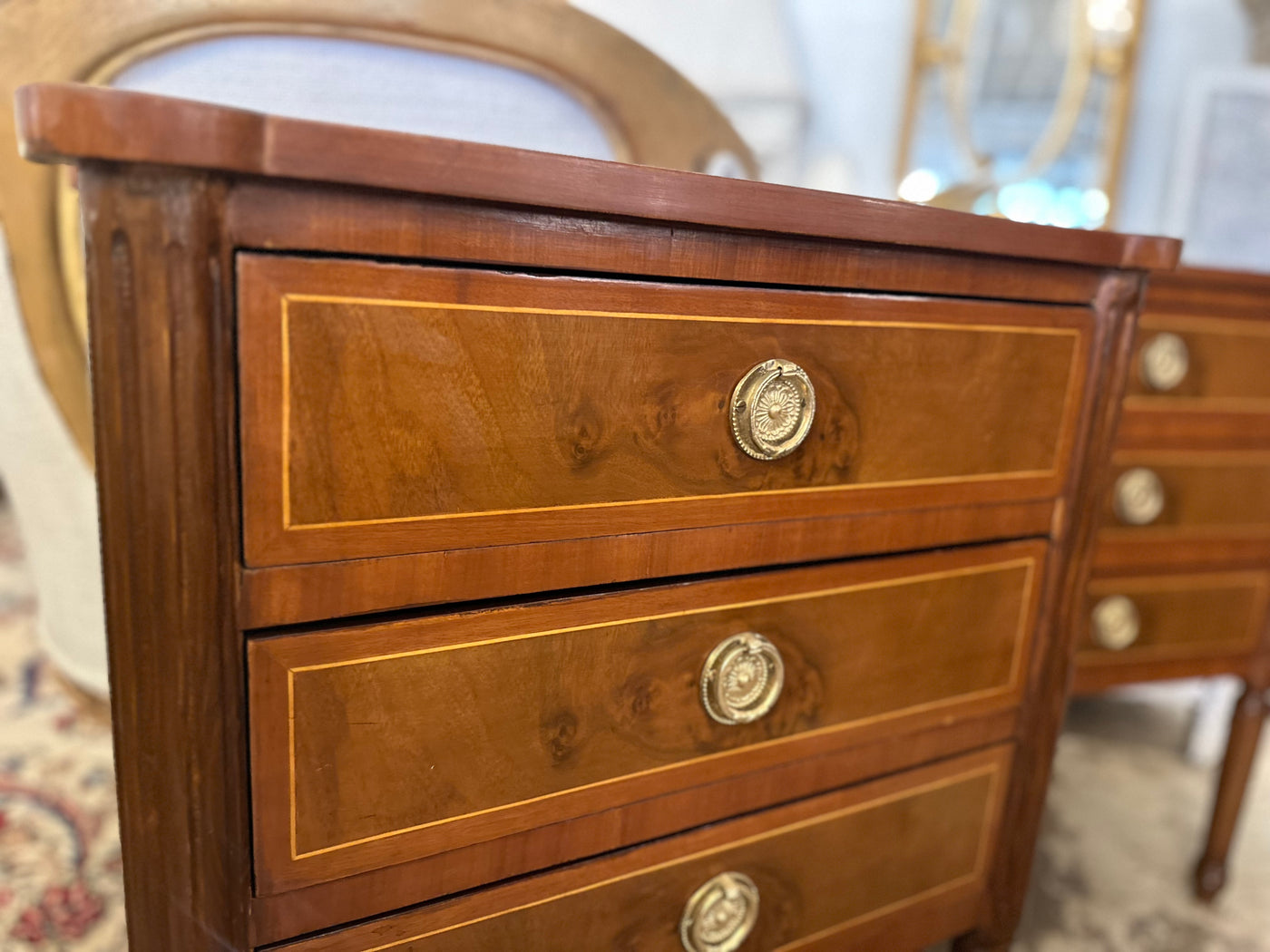 Antique Tall Burl Wood Nightstand | Le Chateau | European Luxury Furniture in Atlanta