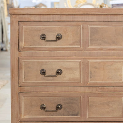 Louis XVI Stripped Burl Wood 3-Drawer Chest - Square Brass Handle