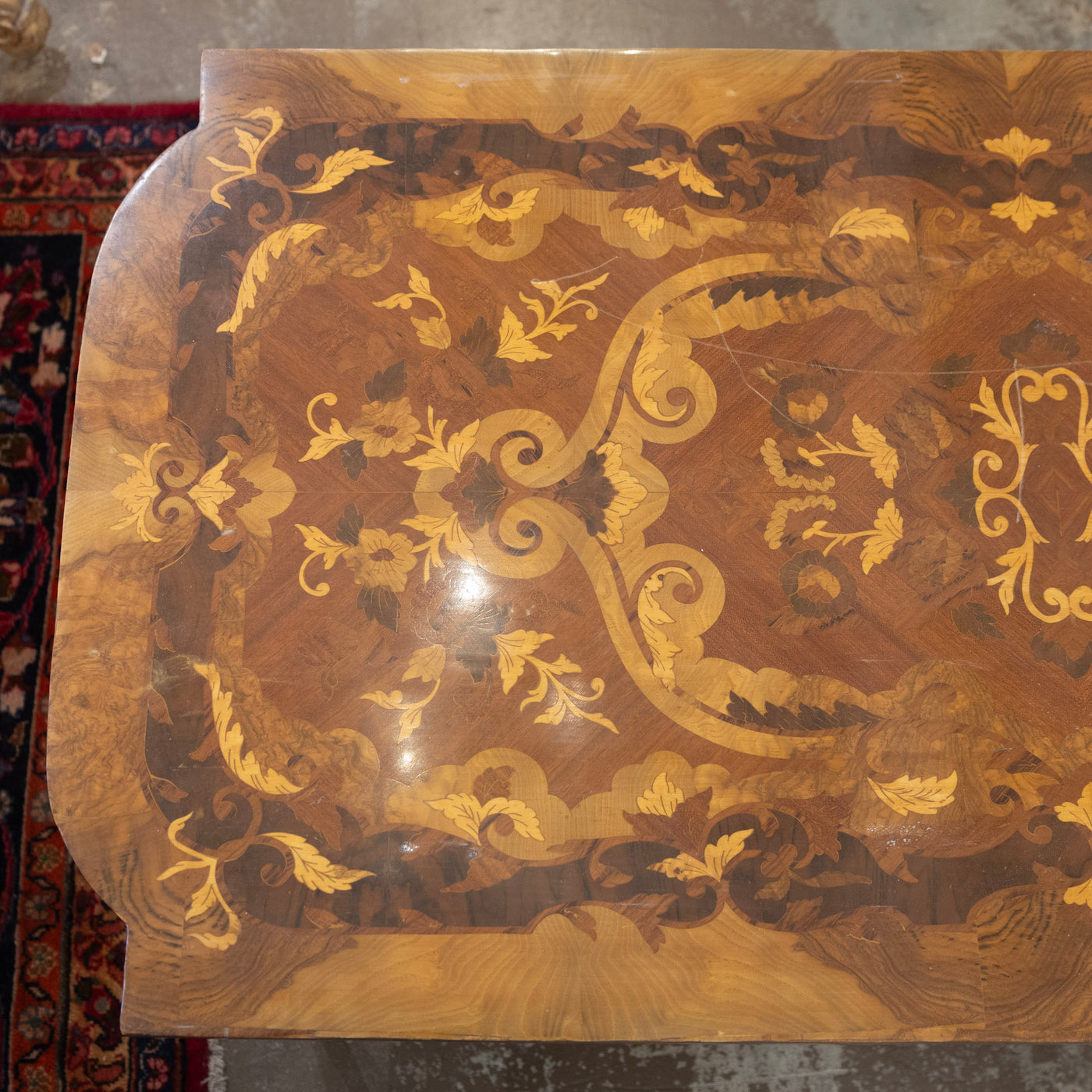 Louis XVI Lacquered Coffee Table – Bronze Mounts & Marquetry Top